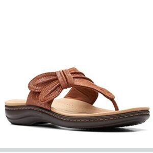 NEW Clarks Laurieann Rae Flat Thong Sandal Bow Detail Brown 12 Wide